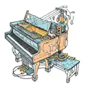 A futuristic interpretation of a piano merging with computer wires tattoo design idea