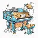 A futuristic interpretation of a piano merging with computer wires tattoo design idea
