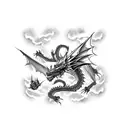 fully pitch black dragon with clover cover up tattoo tattoo design idea