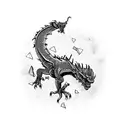 fully pitch black dragon with clover cover up tattoo tattoo design idea