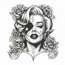 marilyn monroe mixed with misfits scull tattoo design idea