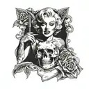 marilyn monroe mixed with misfits scull tattoo design idea