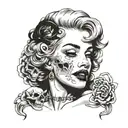 marilyn monroe mixed with misfits scull tattoo design idea
