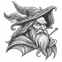 evil wizard without hat with magic wand tattoo design idea