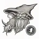 evil wizard without hat with magic wand tattoo design idea