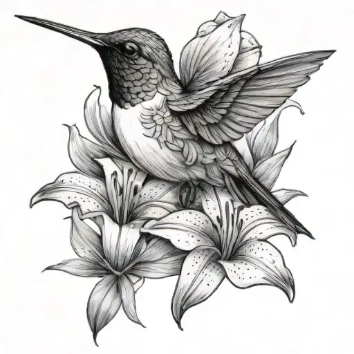 hummingbird made out of lily flower tattoo design idea