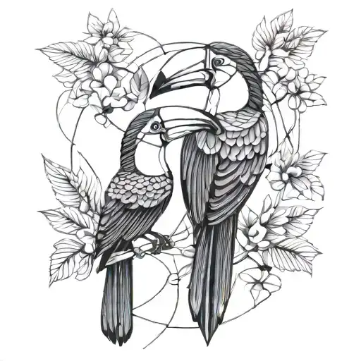 toucans monestera tattoo design idea