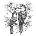 toucans monestera tattoo design idea