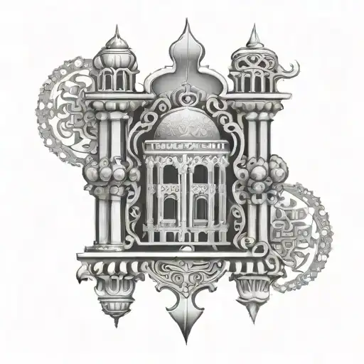 Incorporate symbols of the five pillars of Islam into a half-sleeve tattoo design, blending traditional motifs with contemporary black-grey shading tattoo design idea