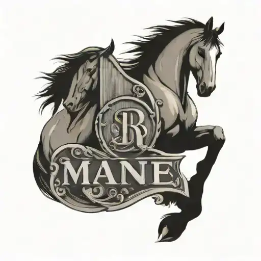 letters SCR with a horses Maine for s. a horse shoe for c. and a barn for r  tattoo design idea