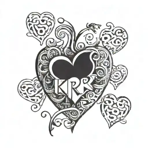 Heart surrounded by letters W, K, R, B tattoo design idea