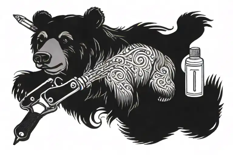 Bear, tattoo gun, hair brush, baby bottle tattoo design idea