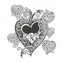 Heart surrounded by letters W, K, R, B tattoo design idea