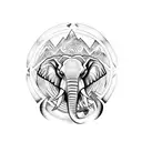 Totem of 3 animals. An elephant below, an eagle in the middle and a dragon above tattoo design idea