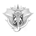 Totem of 3 animals. An elephant below, an eagle in the middle and a dragon above tattoo design idea