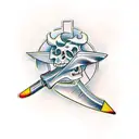 letters E.D.C with a Tomahawk tattoo design idea