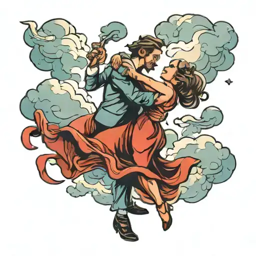 two people slow dancing on clouds tattoo design idea