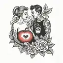 two people sharing an apple tattoo design idea