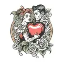 two people sharing an apple tattoo design idea