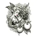 two people sharing an apple tattoo design idea