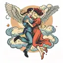 two people slow dancing on clouds tattoo design idea