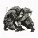 two people hugging in the rain while crouching  tattoo design idea
