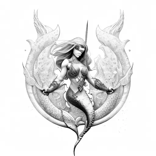 Mermaid warrior tattoo design idea