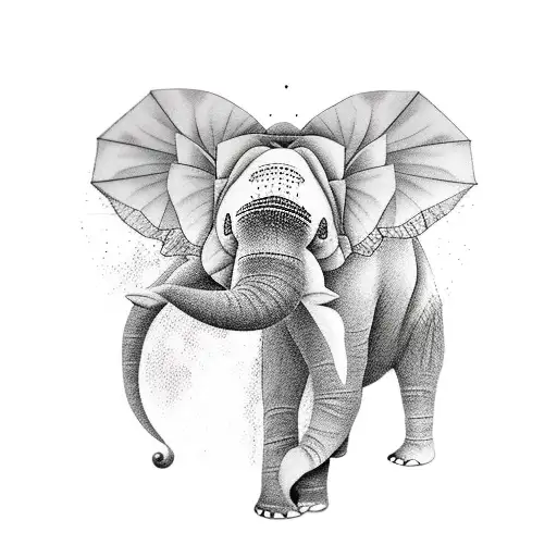 Panda Elephant Tree Bird tattoo design idea