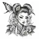 make a tattoo sketch with fairy ding ding in japanese style, ding ding has her hair in a bun, dressed in a kimono tattoo design idea
