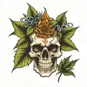 skull and weed leaf tattoo design idea