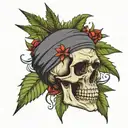 skull and weed leaf tattoo design idea