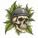 skull and weed leaf tattoo design idea