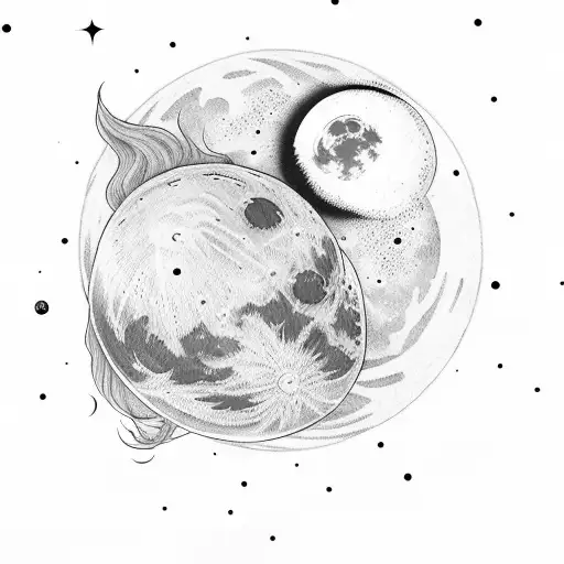 moon with trebol and star  tattoo design idea
