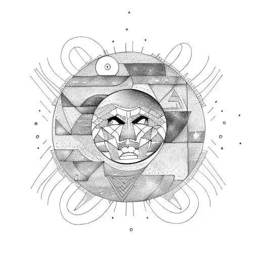 moon with trebol and star  tattoo design idea