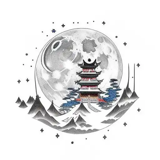 moon with trebol and star  tattoo design idea