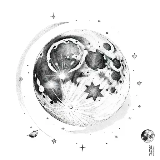 moon with trebol and star  tattoo design idea