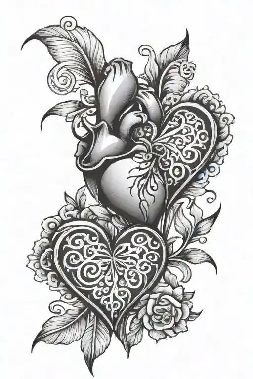half open hearts   tattoo design idea