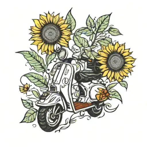 indigenous, China, sunflowers, handball, vespa tattoo design idea