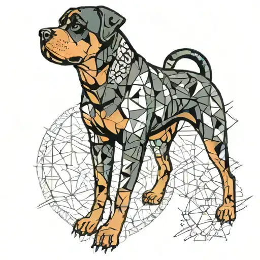 A Rottweiler dog with intricate geometric patterns incorporated into its fur tattoo design idea