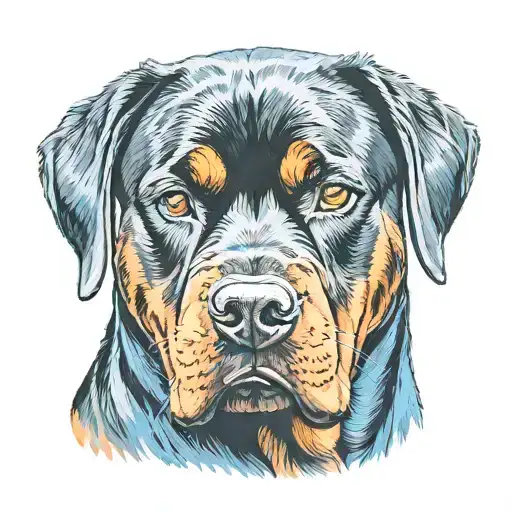 A Rottweiler dog with color blue tattoo design idea