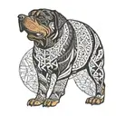 A Rottweiler dog with intricate geometric patterns incorporated into its fur tattoo design idea
