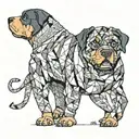 A Rottweiler dog with intricate geometric patterns incorporated into its fur tattoo design idea