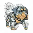 A Rottweiler dog with intricate geometric patterns incorporated into its fur tattoo design idea