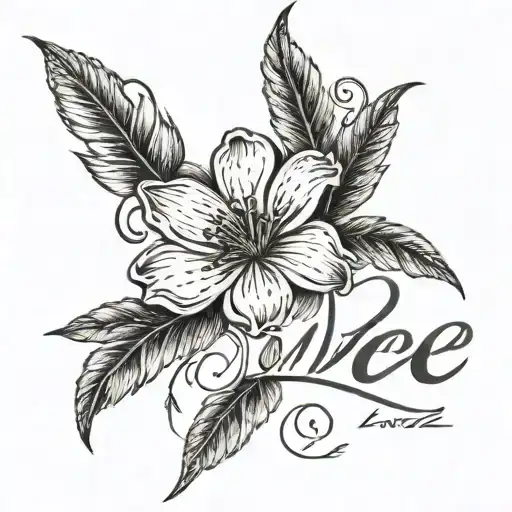 MaeLee in cursive writing with john 4:21 written under it with a heart on the left side and a flower on the right side tattoo design idea