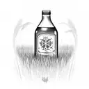 Glass Bottle of Milk infront of Grass, "UDC" written on front tattoo design idea