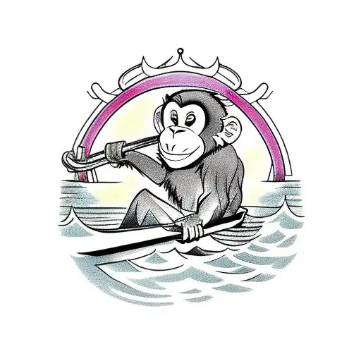 monkey rowing a boat side perspective tattoo design idea