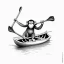 monkey paddling rowboat while sitting from side perspective tattoo design idea