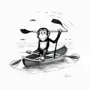 monkey paddling rowboat while sitting from side perspective tattoo design idea