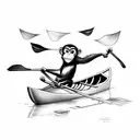 monkey paddling rowboat while sitting from side perspective tattoo design idea