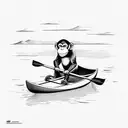 sad monkey paddling rowboat while sitting from side perspective tattoo design idea